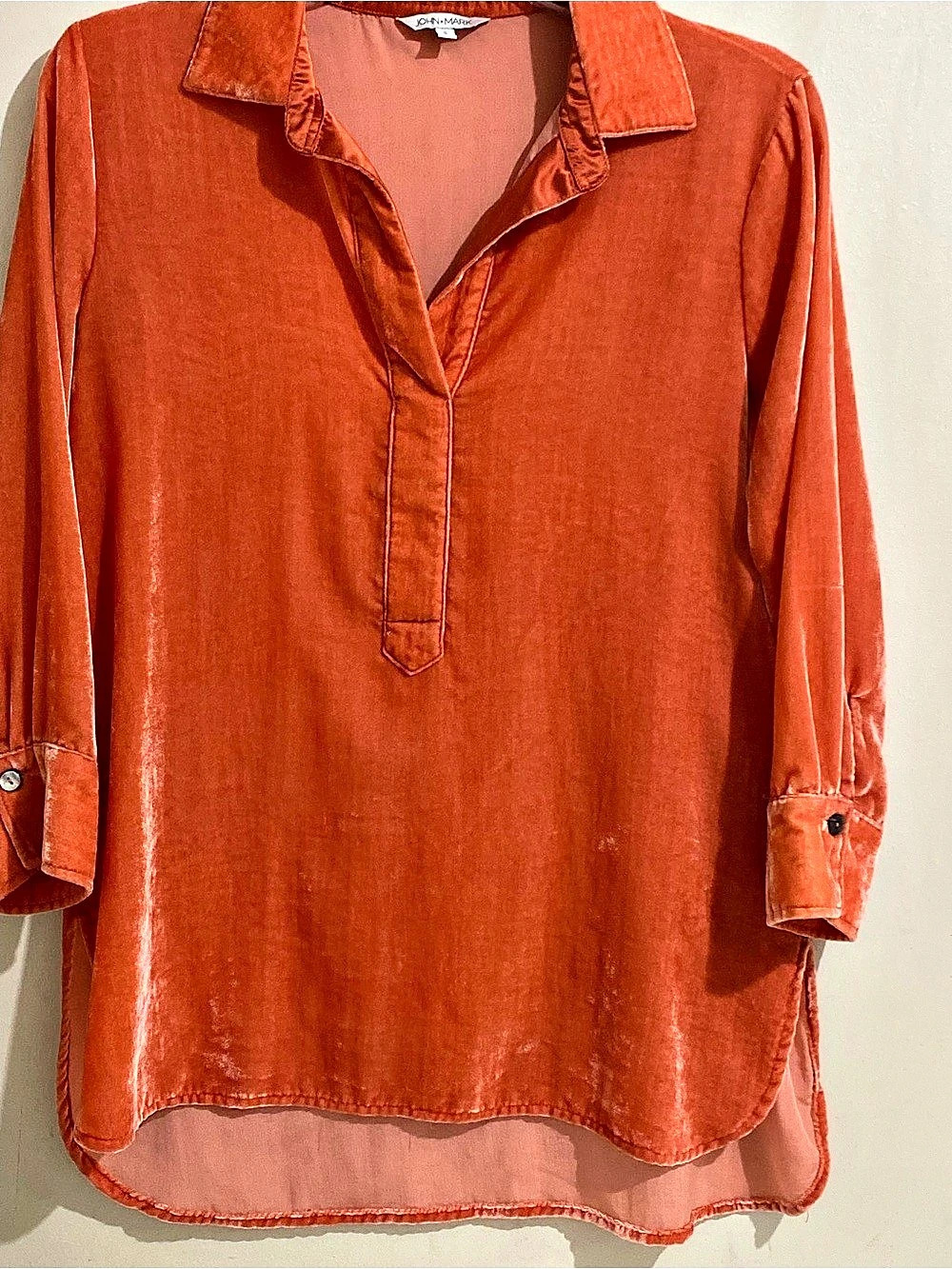 JOHN MARK Orange Velvet-Look Tunic Size Small Like New